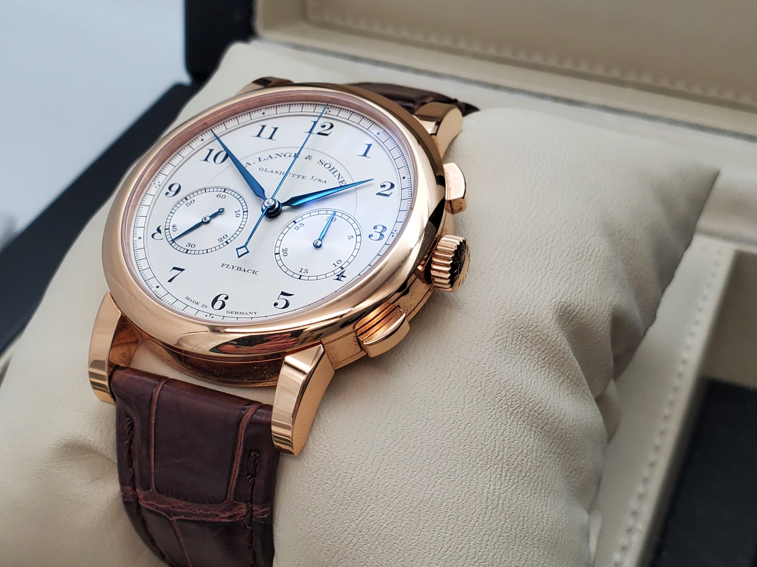 A. Lange S hne 1815 Chronograph 402.032 2021 Full Set Very Good Discontinued 18K Rose Gold ALS Warranty