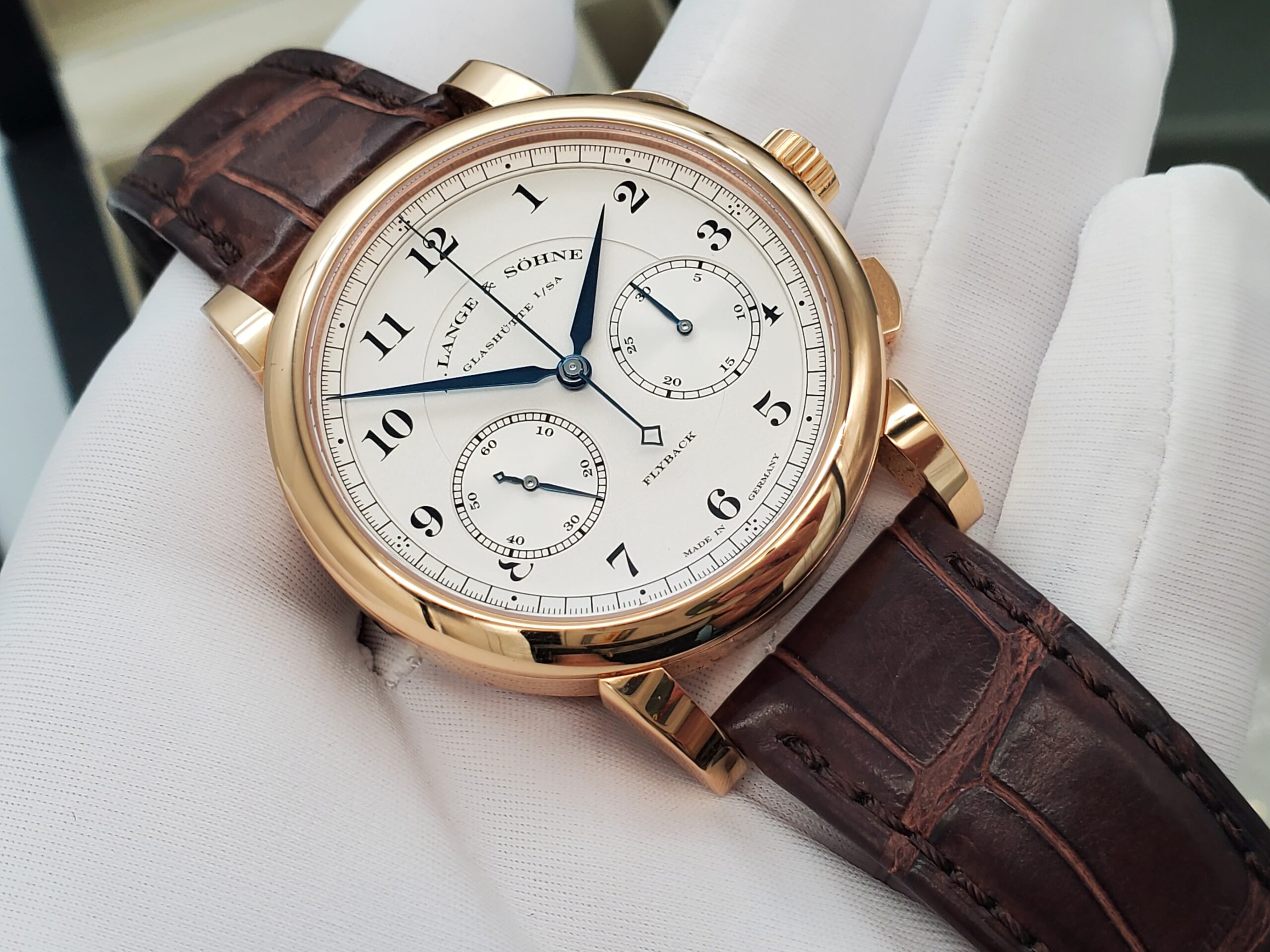 A. Lange S hne 1815 Chronograph 402.032 2021 Full Set Very Good Discontinued 18K Rose Gold ALS Warranty